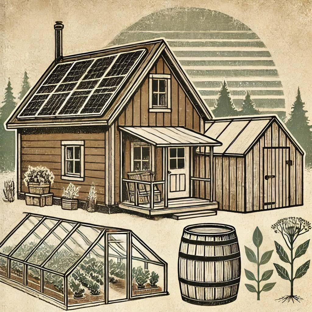 modern off grid homestead with a greenhouse, cabin, barrel, and solar modern off grid homestead with a greenhouse, cabin, barrel, and solar